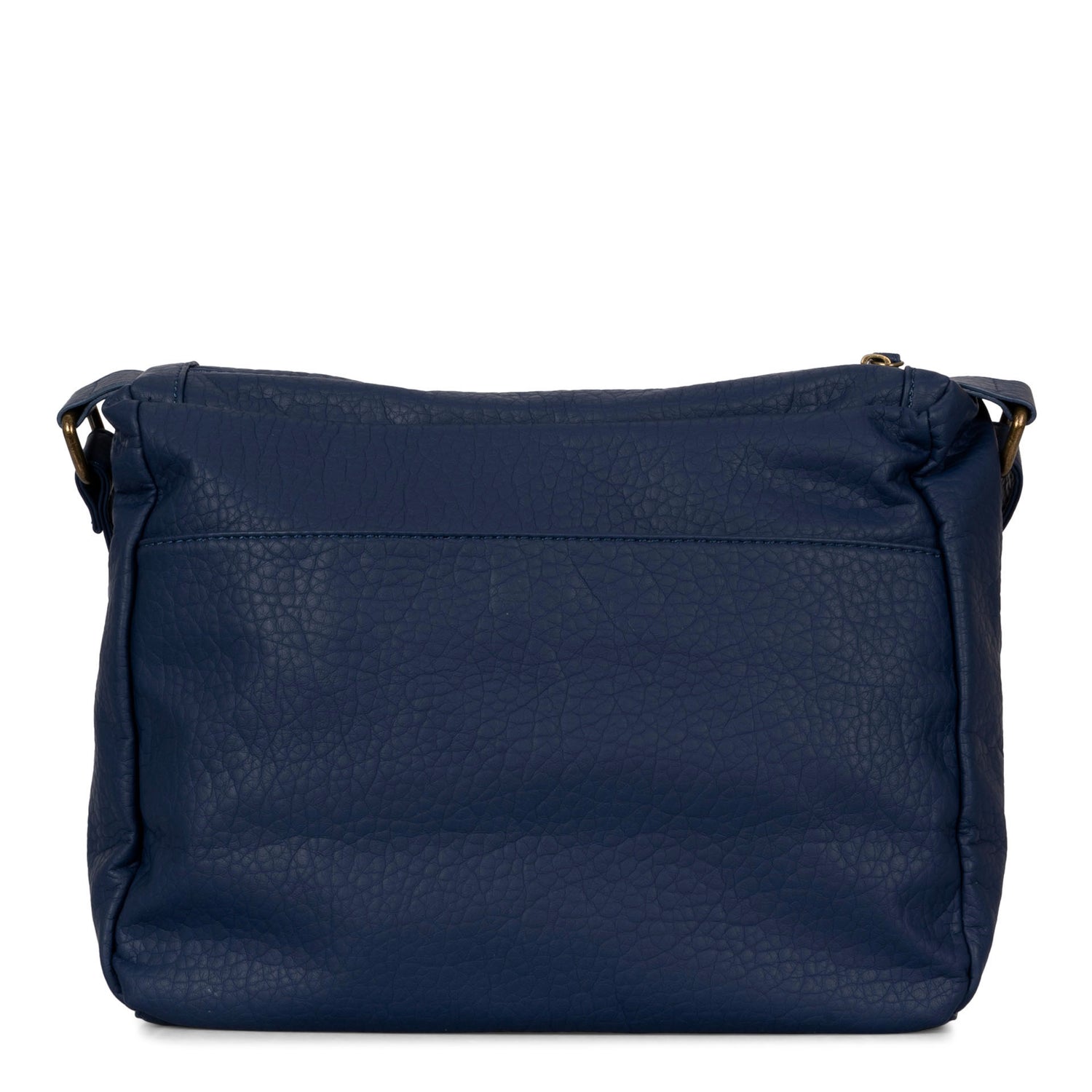 Backside of a women's navy crossbody bag called Pebbled from the brand Cargo on a white background.
