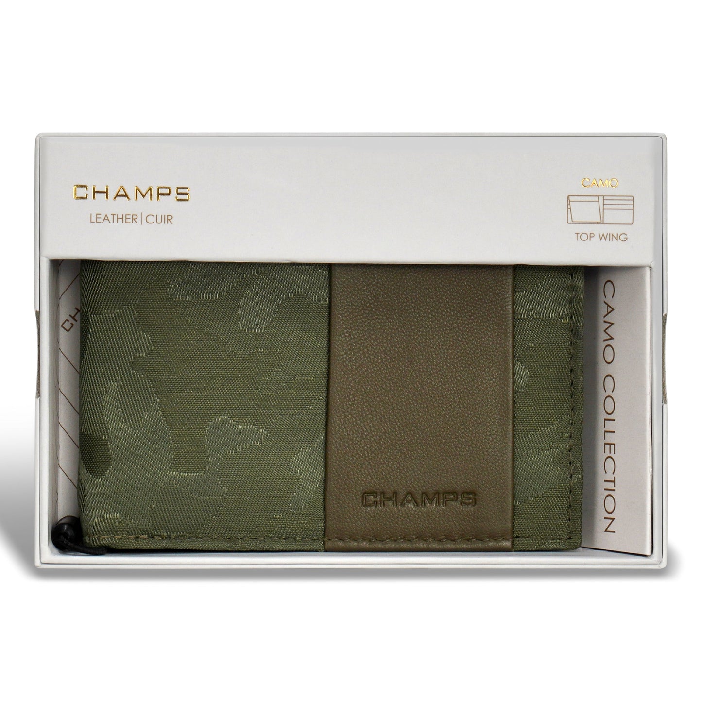 Portefeuille ChampsPortefeuille en cuir à rabat supérieur Champs Camo Camo Leather Top Wing