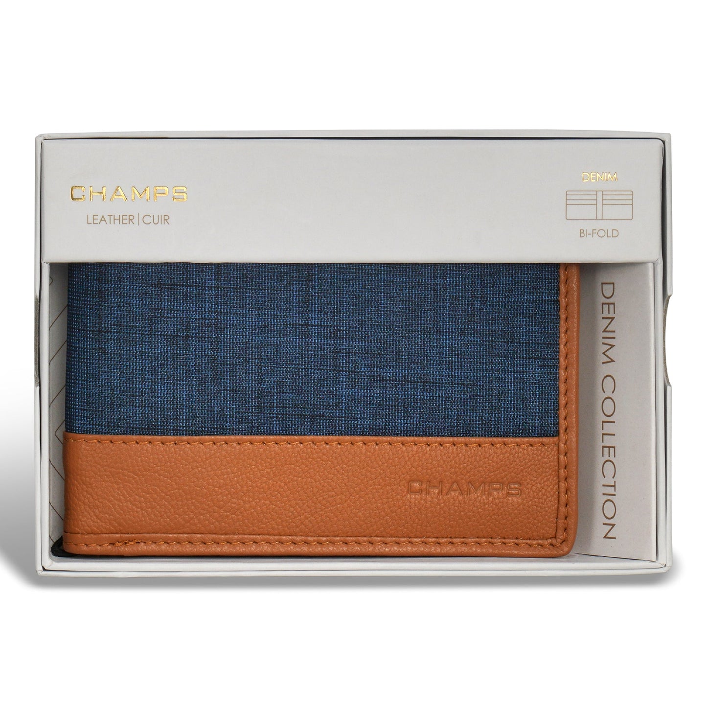 Portefeuille à deux volets en cuir et denim Champs Denim