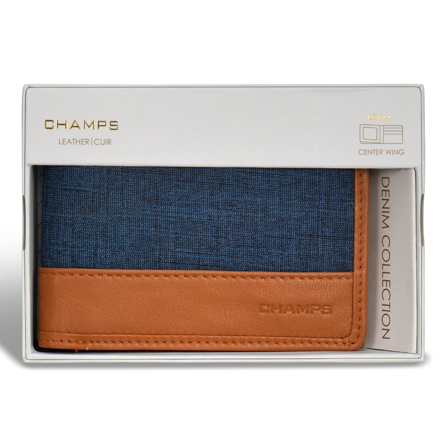 Portefeuille en cuir et denim à glissière Champs Denim