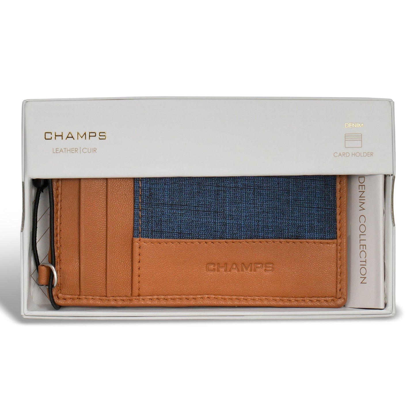 Porte-cartes fin en cuir et denim Champs