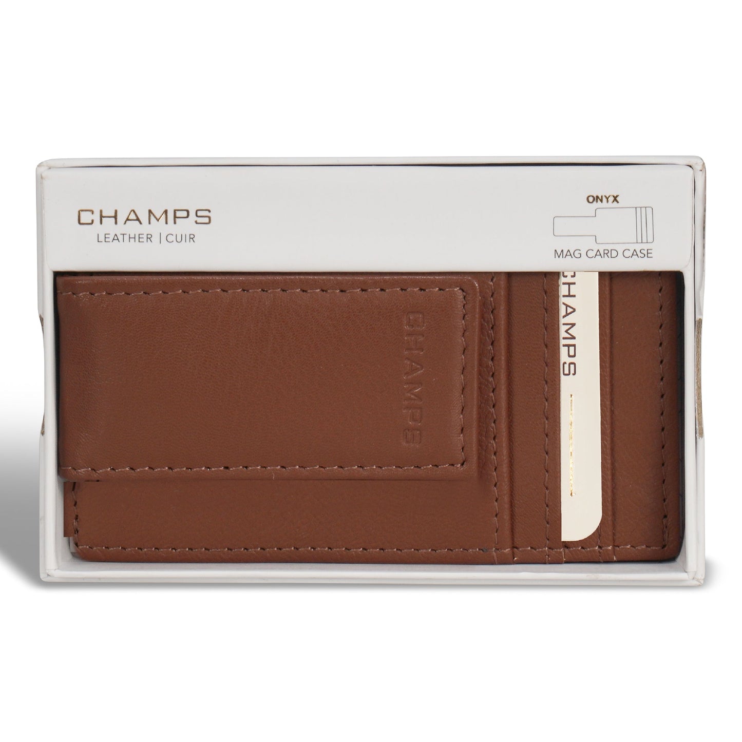 Étui à cartes en cuir avec pince à billets magnétique Champs Onyx
