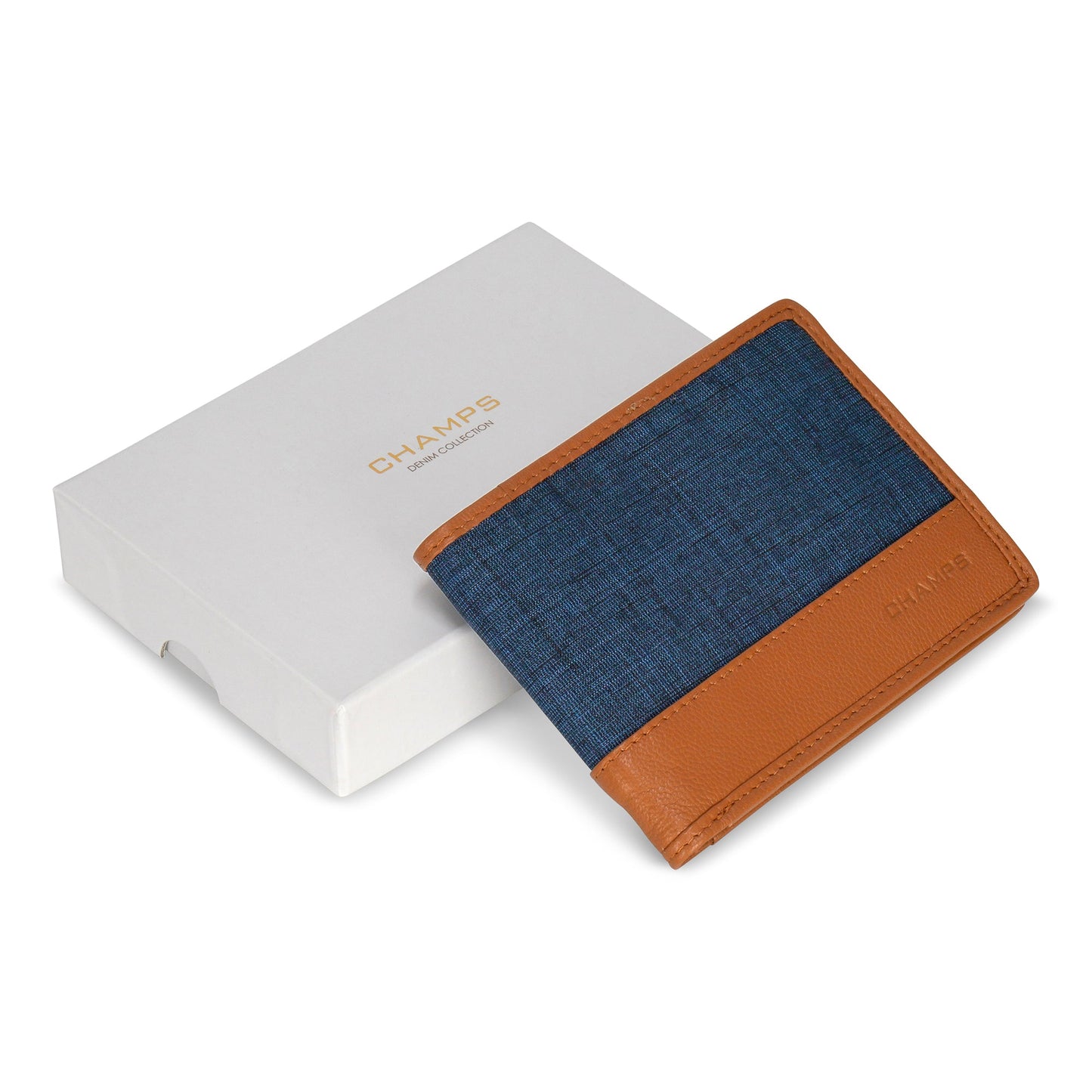 Portefeuille à deux volets en cuir et denim Champs Denim