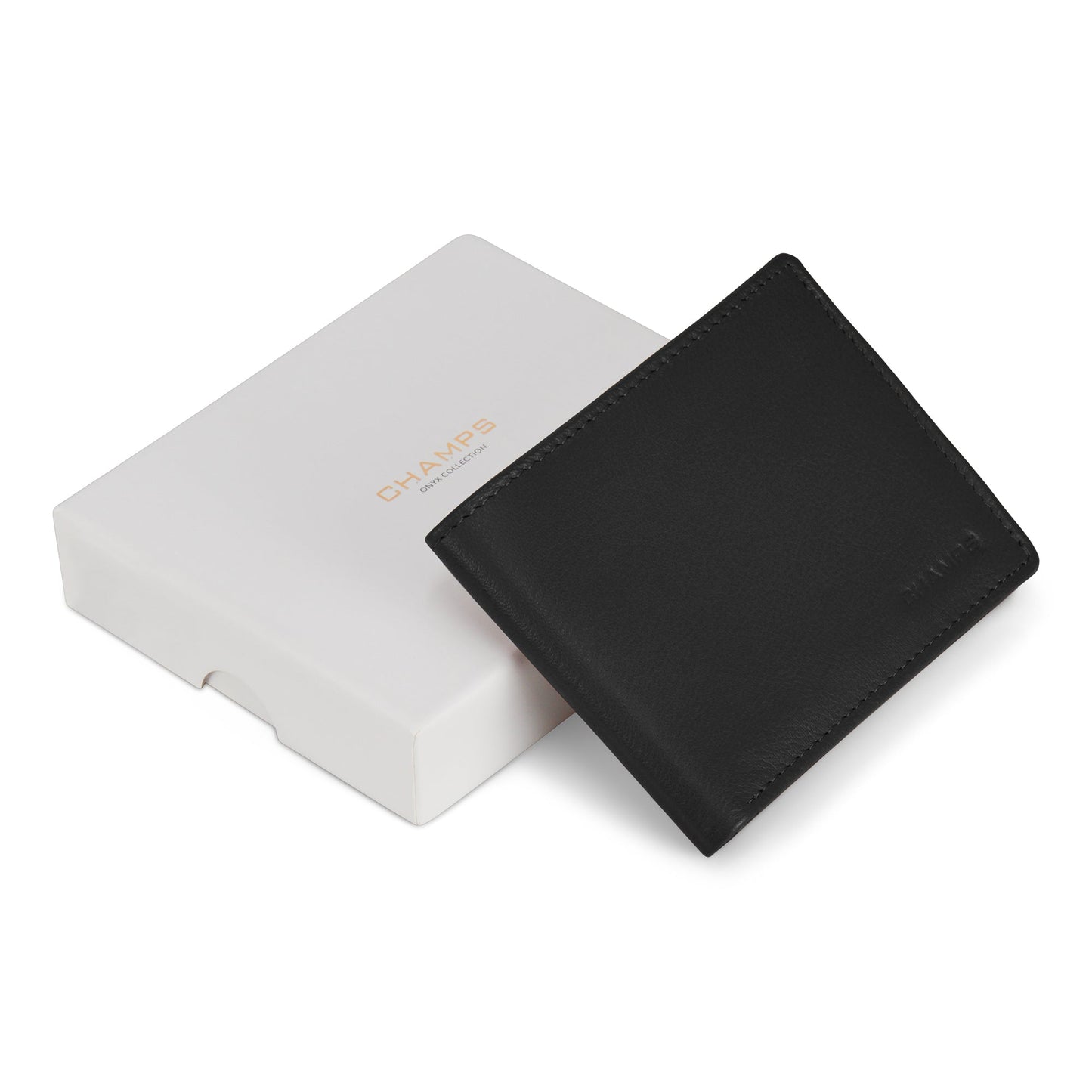 Portefeuille en cuir à deux volets avec glissière Champs Onyx