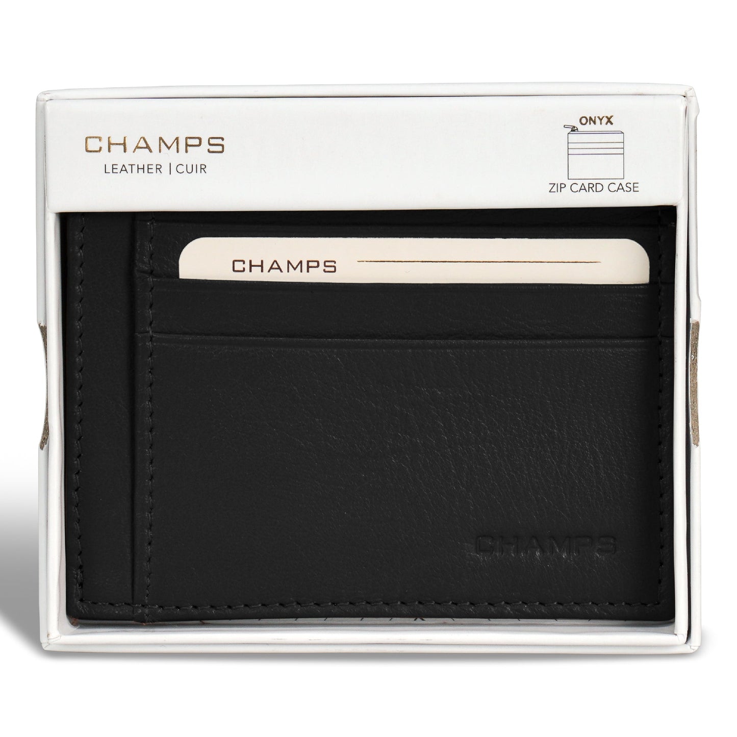 Étui à cartes en cuir avec glissière Champs Onyx