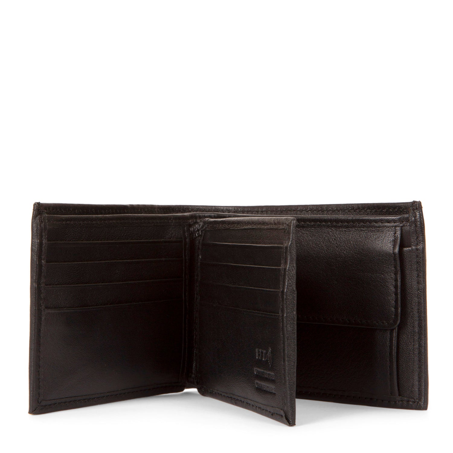 Leather RFID Bi-Fold Centre Wing with coin Pocket Wallet - Black